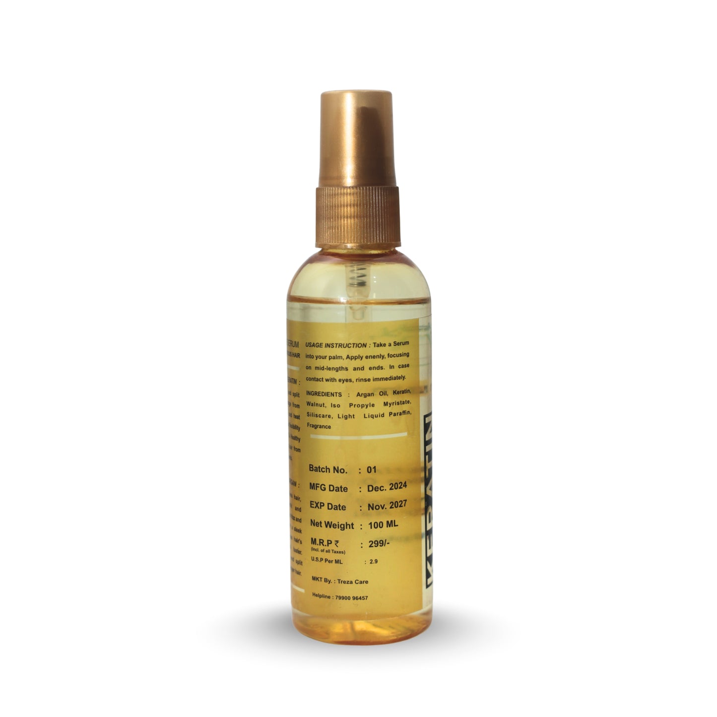 Treza Care Hair Serum – Keratin & Argan Oil (Golden) – 100ml
