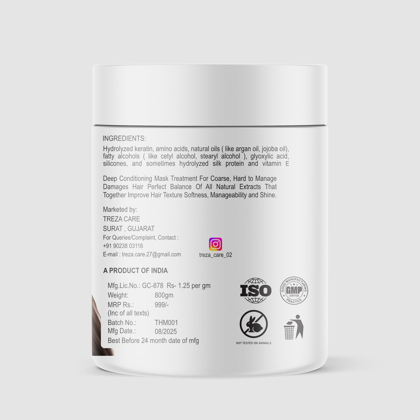 Treza Care Hair Spa Treatment Cream – Keratin & Vitamin E, 800ml