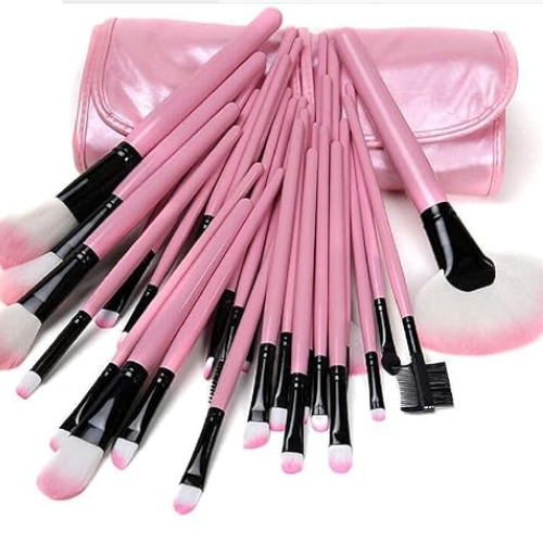 TREZA CARE Soft Bristle Makeup Brush Set With Storage Pouch (Pink) - 24 Pieces